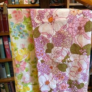 2 Vintage Floral Pillowcases - Pink, Green, Yellow